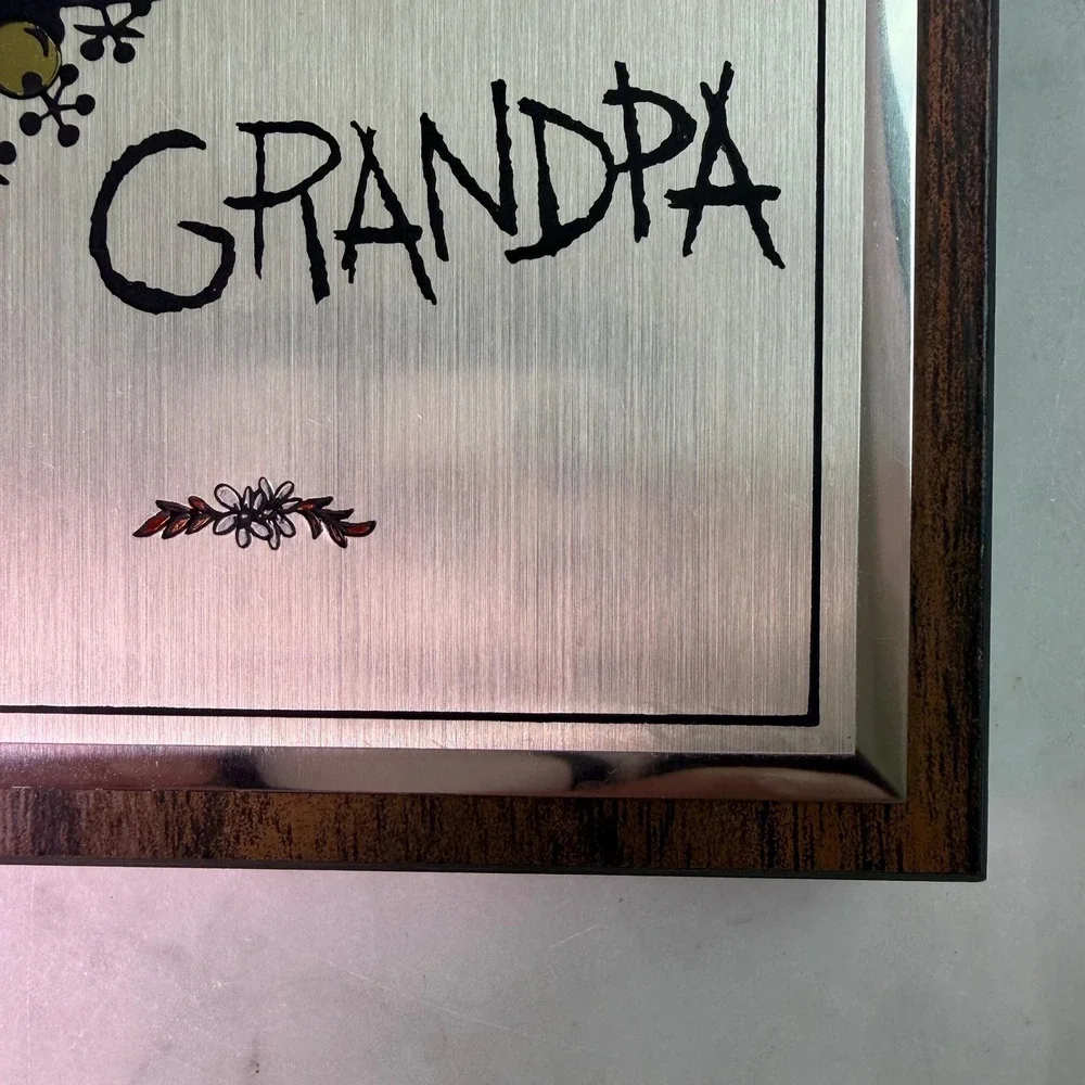VTG 70s I Love My Grandpa Wall Plaque Wood Framed‎ Aluminum Wall Hanging Nursery